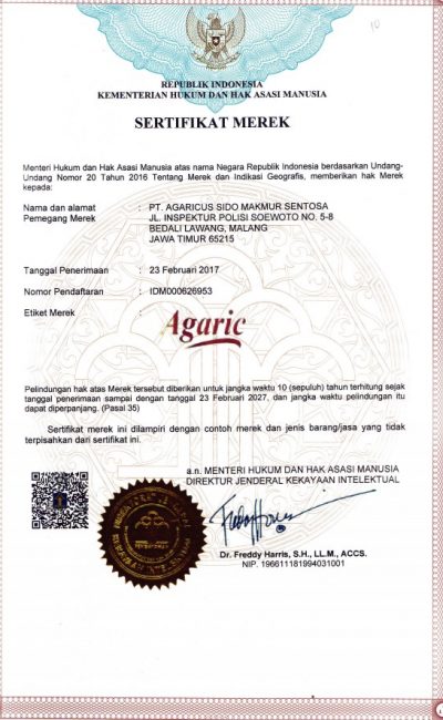 Serifikat Merk Agaric